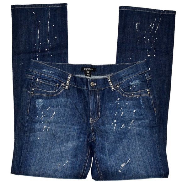 WHBM "Superstar"Distressed/Paint Splattered Straight Leg Stretch Jeans - Picture 1 of 8